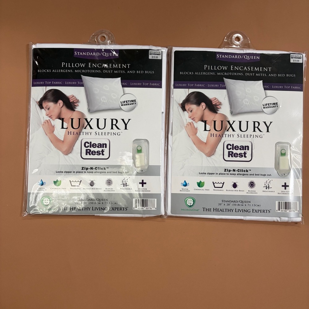 CleanRest Luxury Healthy Sleeping Pillow Encasement 2-Pack Standard Queen White
